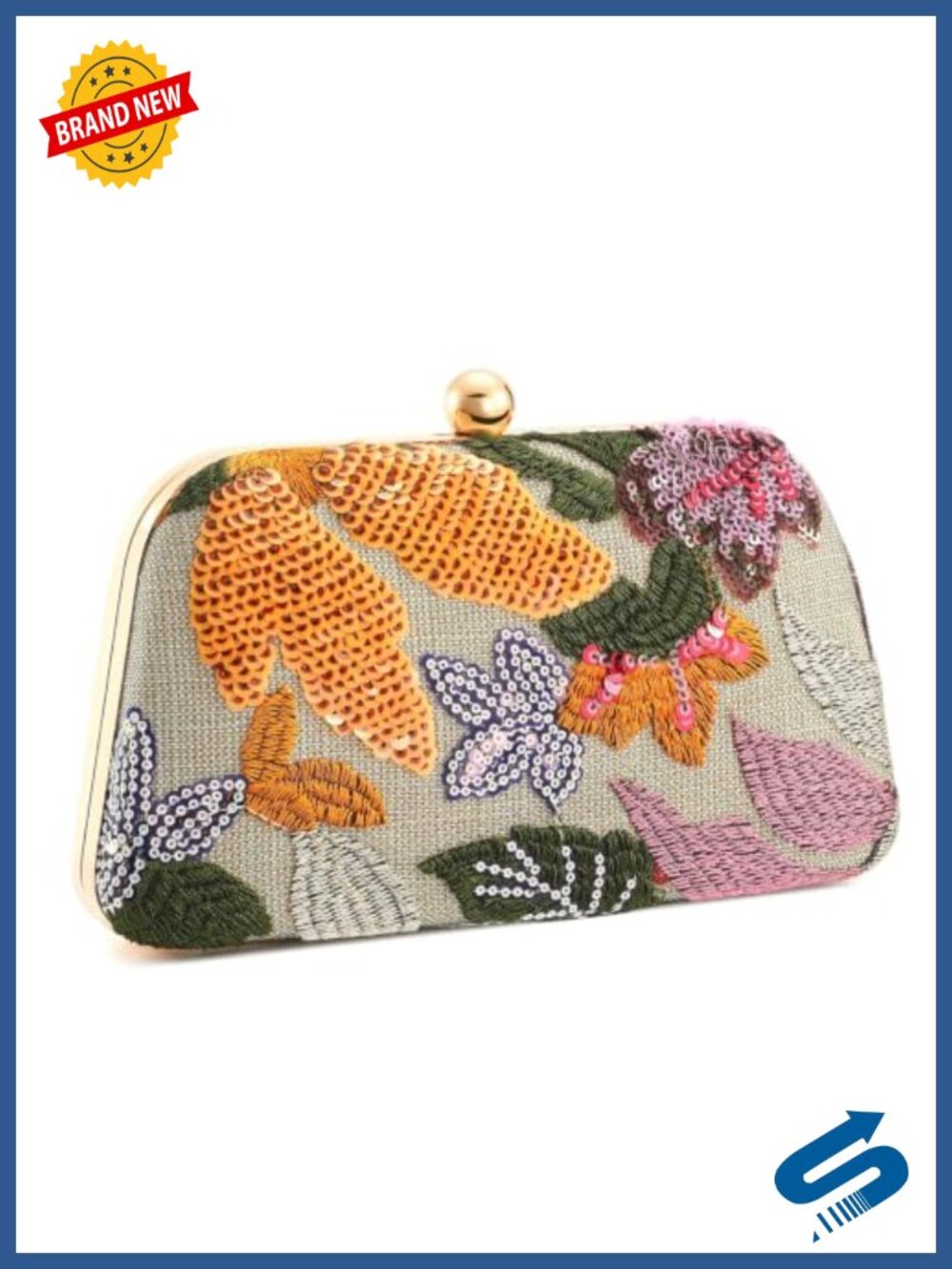 Floral Sequin Beaded Clutch Evening Bag with Detachable Chain for Weddings
